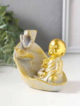 Подставка для благовоний "Маленький хотей на листе" стелющийся дым беж с патиной 10х7,5х9 см   10964