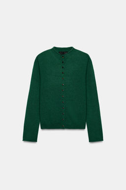 CHAQUETA 100% CASHMERE CUELLO PERKINS / Verde - Zara фото 5