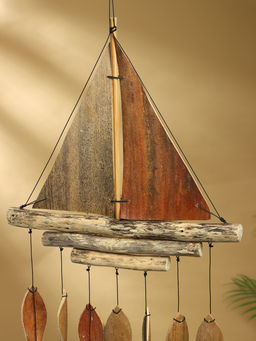 Музыка ветра «Рыбацкое судно», 35×3×103 см, дерево, ракушка