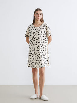 Bisiklet Yaka Fiyonk Desenli Hamile Gecelik