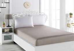 Простынь сатин "KARNA" на резинке LOFT 160x200+30 см (Капучино)