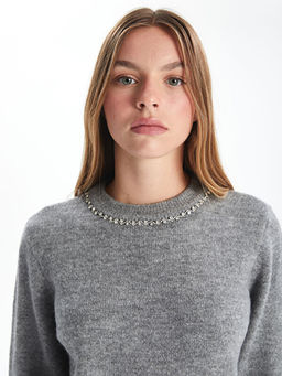 Bisiklet Yaka Ta?l? Kad?n Triko Kazak