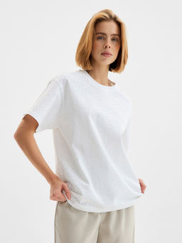 Футболка со стразами женская MIST, белая, размер L