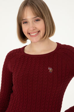 Женский бордово-красный базовый свитер с круглым вырезом Неожиданная скидка в корзине - U.s. polo assn фото 2