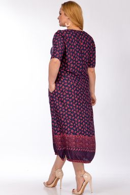 Платье синее с розовым принтом из вискозы plus size - Almond фото 5