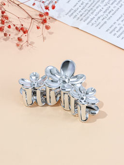 Цена за 12 шт. Крабик для волос «Хилман», цветы, 11 см, серебро