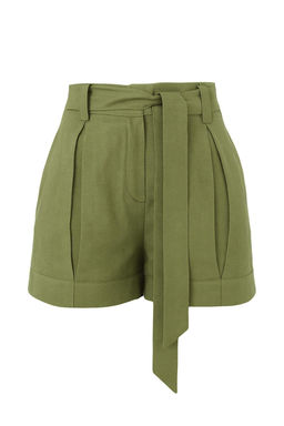 Trendyolmilla Ac?k Haki Keten Gorunumlu Kusakl? Sort & Bermuda TWOSS25SR00224