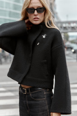 DOUBLE-BREASTED KNIT BOMBER JACKET