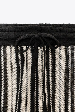 STRIPED CUFFED HEM LINEN BLEND TROUSERS - Zara фото 8