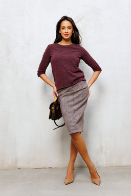 273-1BRN Юбка теплая в клетку миди