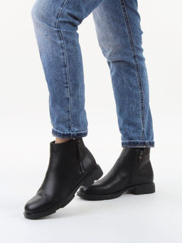 01-M43-12 BLACK Ботинки демисезонные женские (натуральная кожа, байка)