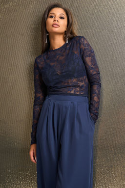 Лонгслив кружевной синий