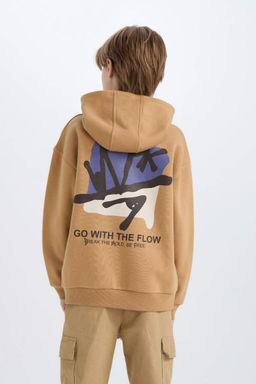 Широкая толстовка с капюшоном и принтом на спине для мальчика оверсайз