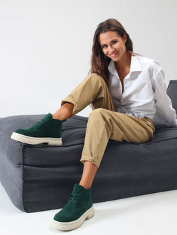 Ботинки 308.агатаw. зеленый замша/Байка