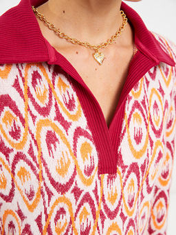 Polo Yaka Desenli Uzun Kollu Kad?n Triko Elbise