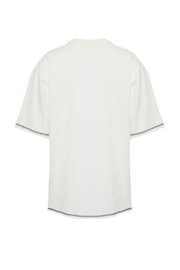 Ekru Oversize Dikis Detayl? %100 Pamuklu T-Shirt TMNSS24TS00094