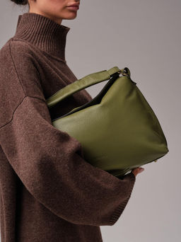 Кожаная сумка хобо Deboro 30900 зеленая водоросль