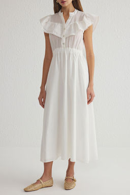 Beyaz Etegi Belden Ac?lan Nak?s Yaka Detayl? Astarl? Maxi Dokuma Elbise TWOSS25EL00180 - Trendyolmilla фото 4