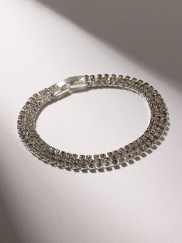 Браслет со стразами Лёд элегантность, 3 ряда, цвет белый в серебре, L=18 см