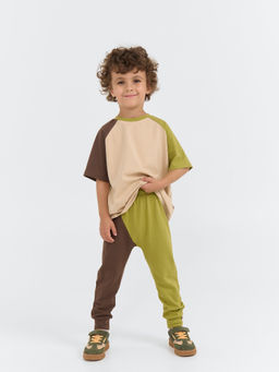 Брюки со спущенным шагом Колор-блок Шоколад/Бамбук