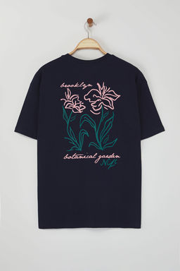 TRENDYOL MAN Lacivert Oversize/Genis Kesim Cicek Bask?l? %100 Pamuklu Tok Kumas T-shirt TMNSS25TS00069 - Trendyolmilla фото 2