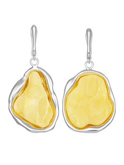 Серьги с белым текстурным янтарём Лагуна