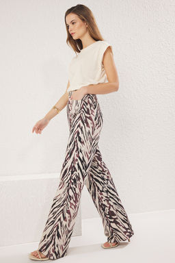 TRENDYOLMILLA Cok Renkli Leopar Desenli Kahverengi Yuksek Bel Wide Leg Jeans TWOAW25JE00309  фото 6