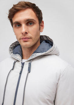 Kapusonlu Ac?k Gri Sisme Mont - Mavi фото 5