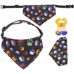 Цена за 4 шт. Ошейник с банданой для кошек и собак мелких пород "Стильный БРО", принт лапки, рS, 18,5*12,5см (лейбл)