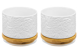 Набор 2 банок д/хранения и запекания 250 мл 9,3*9,3*7 см "Розы" c дер. крышкой-подстав. с сил. упл.