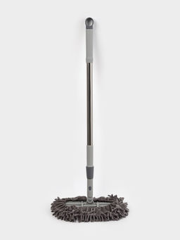 Швабра для мытья пола плоская гибкая Доляна, насадка из микрофибры букли 29×13 см, телескопическая стальная ручка 75(116) см, серая