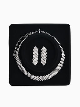 Набор 2 пред-а: серьги, колье со стразами "Лёд" дорожки, d=13,5см, цвет белый в серебре