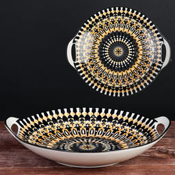 Блюдо круглое 28*25*5 см с ручками керамика арт. ZY023 (691778)