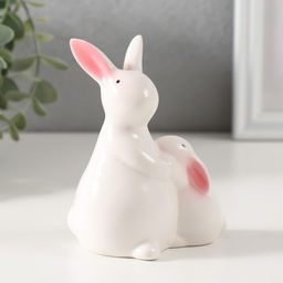 Фигурка керамика «Заюшка с зайчиком беленькие», 5.3×8×10 см
