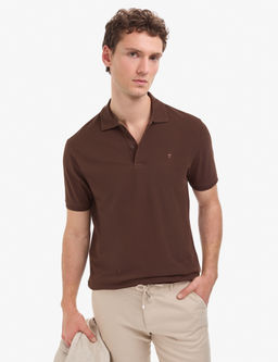 Koyu Kahverengi Regular Fit %100 Pamuk K_vr_lmaz D__meli Polo Yaka Basic Ti__rt