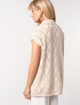 VILATTE / Удлиненный джемпер узорной вязки из 100% хлопка  фото 5