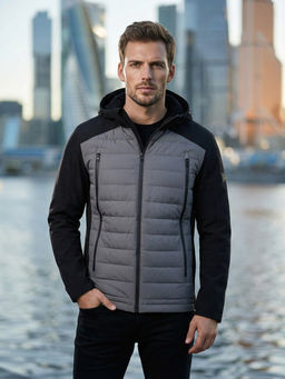 Куртка мужская гибридная стёганая с капюшоном с графеновой подкладкой черного цвета 9627_1Ch - Mtforce фото 35