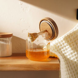 Баночка для мёда SL Home «Южная акация», 450 мл, 9×13.5 см, с крышкой и ложкой, стекло, прозрачная