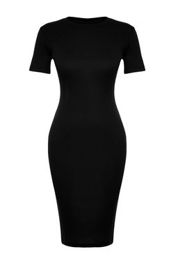 Siyah Bisiklet Yaka Fitilli Esnek Orme Midi Kalem Elbise TWOSS24EL00486 - Trendyolmilla фото 7
