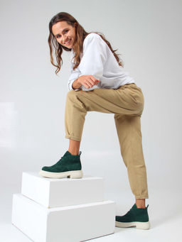 Ботинки 308.агатаw. зеленый замша/Байка