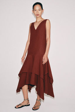 VESTIDO ASIM?TRICO RAYAS ZW COLLECTION / teja oscuro - Zara фото 2