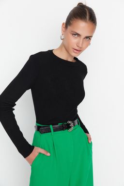 Siyah Basic Fitilli Triko Kazak TWOAW22KZ1708