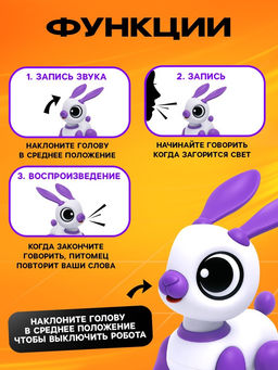 Робот кролик Питомец IQ BOT, интерактивный: с записью звуков, реагирует на хлопки, звук, свет, на батарейках, розовый  фото 4