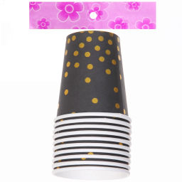 Цена за 6 шт. Стакан бумажный 0,2л в наборе 10 шт "Конфетти" черный