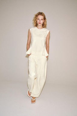 PANTAL?N BARREL JACQUARD ZW COLLECTION / Crudo / Beige