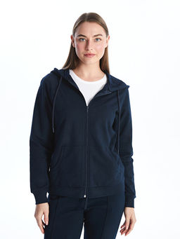 Kap??onlu D?z Uzun Kollu Kad?n Fermuarl? Sweatshirt