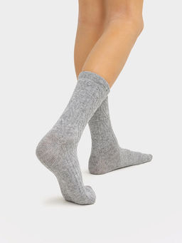 Цена за 5 пар! Теплые Носки детские в светло-сером цвете с ажурным рисунком - Mark formelle фото 2