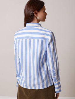 Блузка свободного силуэта в широкую полоску из 100 % хлопка - Vilatte фото 3