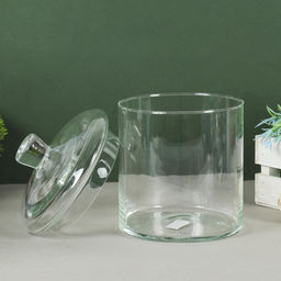 Ваза «Трубка 146», с крышкой, малая, 2.5 л, d=14 см, h=15 см (с крышкой h=20 см), стекло, прозрачная