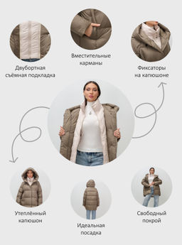 Куртка двубортная женская зимняя с капюшоном коричневого цвета 7736K Бренд: Visdeer  фото 26